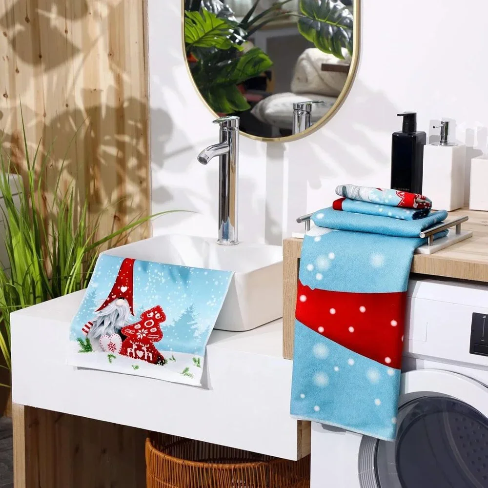 Festive Microfiber Towel Set with Christmas Gnomes - Perfect for Home or Travel